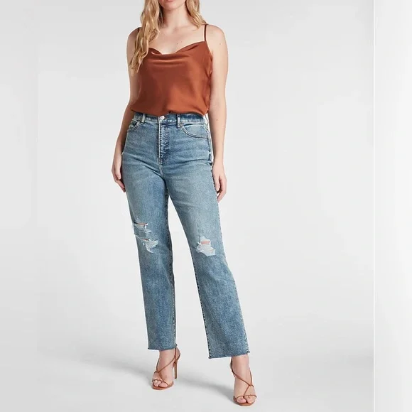 Express High Waisted Distressed Jeans - Picture 6 of 9